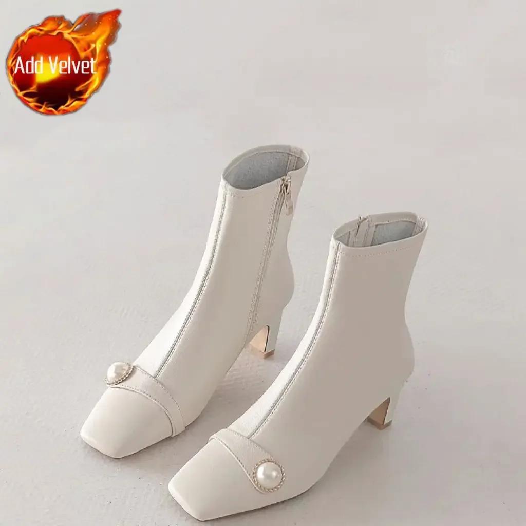 Fashion Booties Very High Heels Ankle Boots for Women Heeled Solid Color Elegant Fashion 2024 Spring Large Size Warm Woman Short Shoes