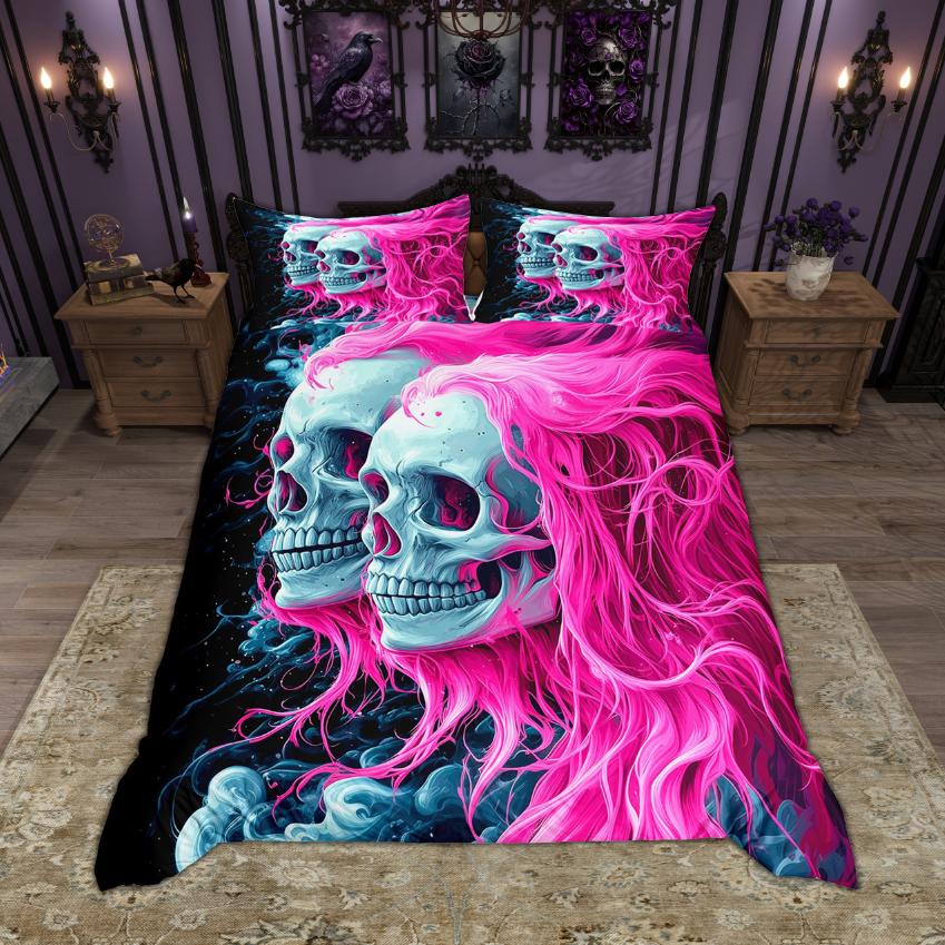 Homewish Set Copripiumino Teschio Scheletro Hippie Set Biancheria da Letto a Tema Halloween Set Copripiumino Animale Spettrale