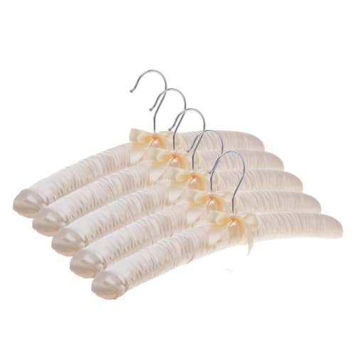 DEWEL Sponge Hangers, Satin Cloth Hangers, Silk Fabric Hangers with Ribbons, Fluffy Hangers for Clothes Storage, Dressers, Closets, Display, Hotel Ame