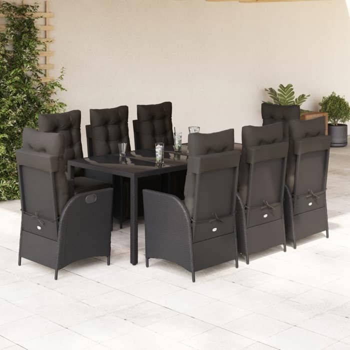 VidaXL Ensemble à Manger de Jardin avec Coussins 9 pcs, Table et Chaises avec Dossier Réglable, Meubles d'Extérieur, 3213325