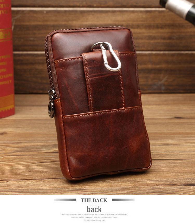 Xiaoduoli Men's Genuine Leather Mobile Phone Waist Bag - 5.5/6 Inch Cowhide Retro Mini Belt Bag