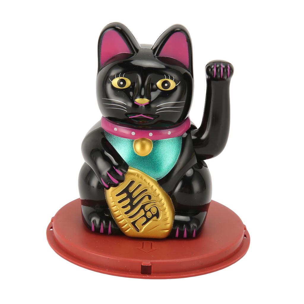 4in Solar Lucky Fortune Cat with Waving Arm Solar Powered Feng Shui Lucky Cats Lucky Beckoning