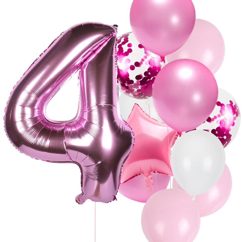 12pcs/lot girl birthday balloons set pink 1 2 3 4 5 6 7 8 9 40inch Number Foil Balloon for 1st 2nd 3rd Birthday Party Balls Toy