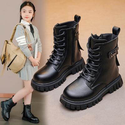 Children's Martin Boots Girls' Short Boots Autumn and Winter 2026 New Single Boots Medium and Older Children's Velvet Little Girl Leather Boots