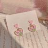 IF ME Retro Vintage Pink Heart Flower Earring for Women Korean Stud Earrings Accessories Jewelry Gifts