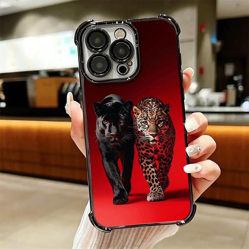 Black Panther Cool Animal Plating Phone Case For Iphone 16 17 Pro Max Air 16E 14 15 Plus 12 13 Mini Anti-Fall Airabag Cover