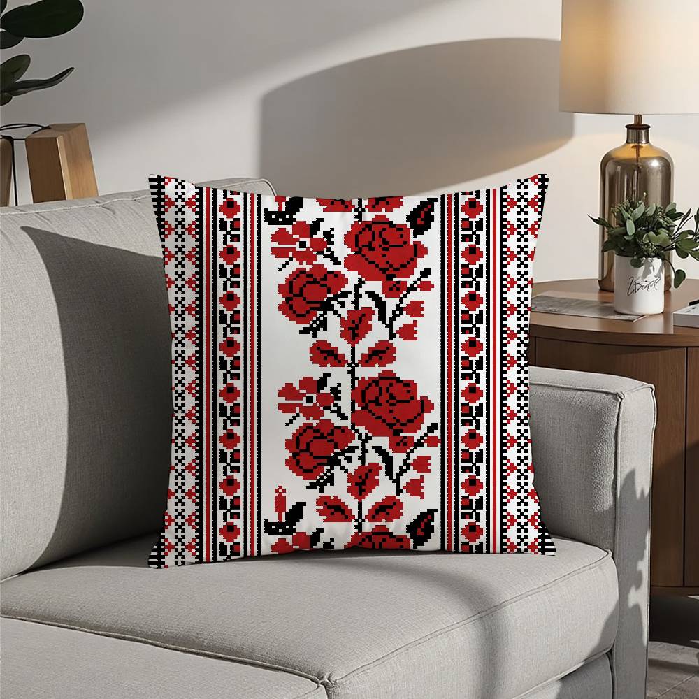 Tradycyjna Ukraińska Poszewka na Poduszkę Dekoracyjna na Kanapę Domowa Dwustronny Nadruk Krótki Plusz Poszewka na Poduszkę Poduszkę Prezent Świąteczny
