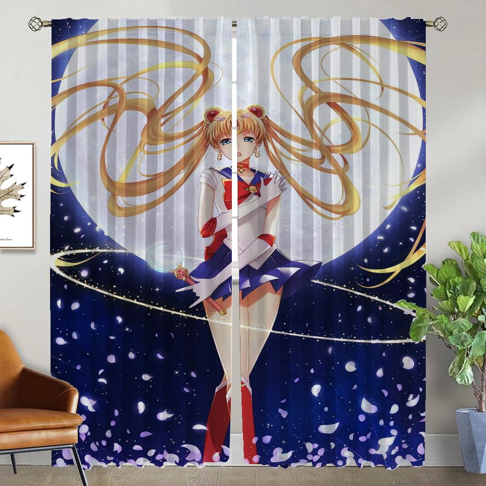 Sailormoons Halloween Decoration Shades Blackout Curtain for Room 2 Panel Elegant Room Curtains Home Interior Curtains Partition