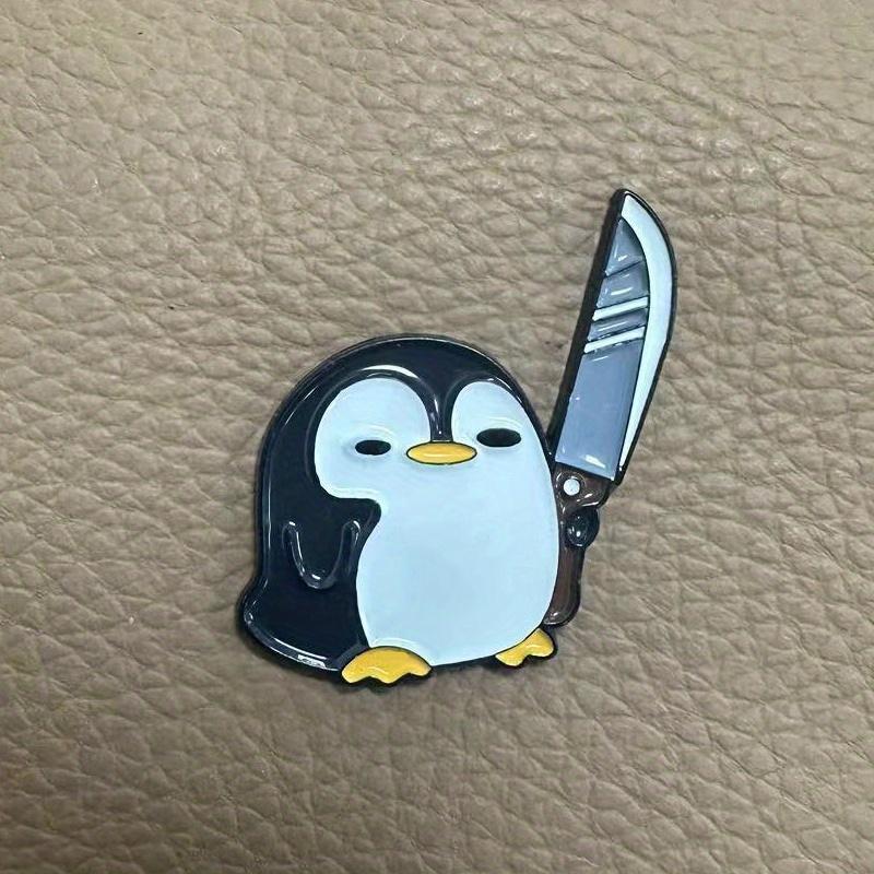 Funny Penguin Holding Big Knife Brooch Pin Badge for Backpacks Hats Unique Gift Accessory