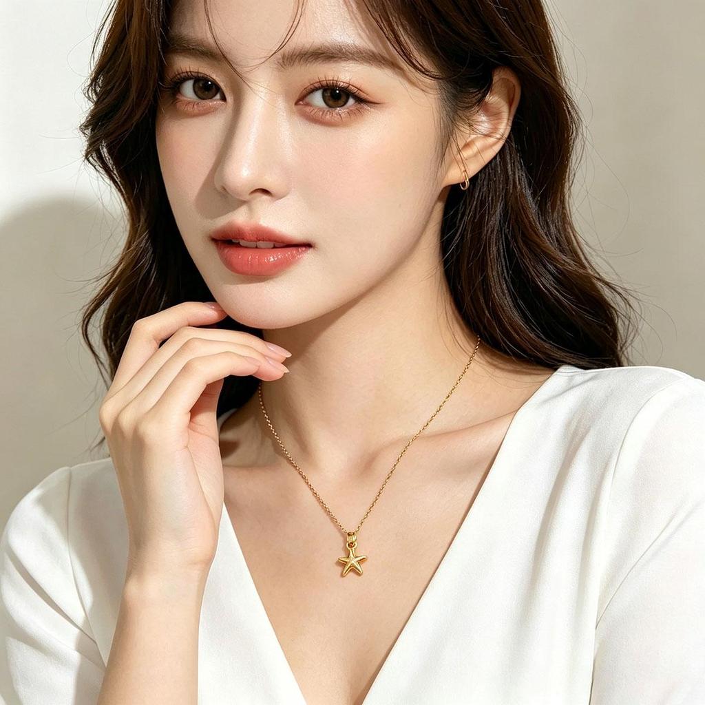 Daily versatile cool style starfish necklace women simple five-pointed star gold collarbone chain Valentine's Day accessory trendy women