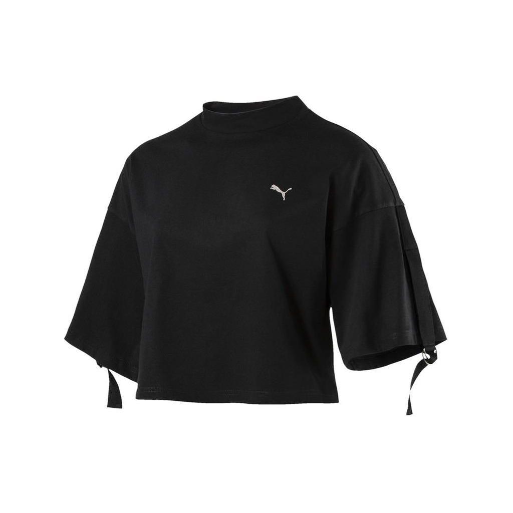 Puma Solid Color Casual Short Sleeve T-Shirt Women tops Black 576335-01