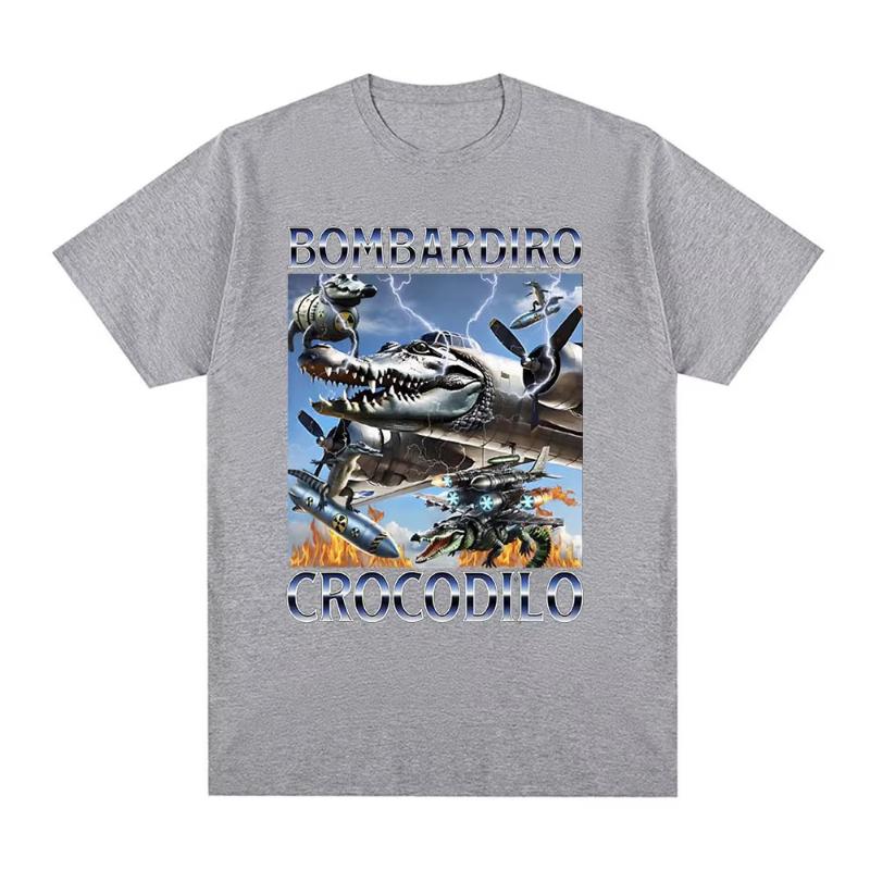 Bombardiro Crocodilo Crocodile Plane Bomber Funny Meme Tshirt Unisexs Women Casual Cotton Short Sleeve T Shirts Comfort Tshirts