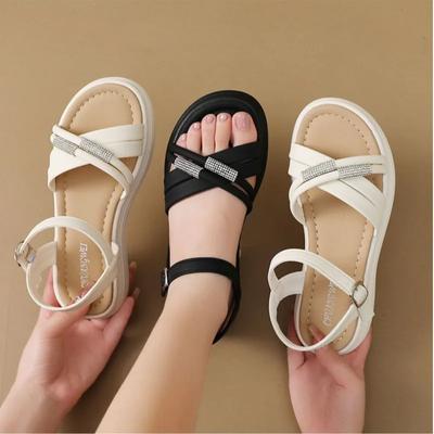 Women Sandals New Summer Fashion Open Toe Cross Strap Comfortable Thick Bottom Buckle Design Off White Sandals for Women