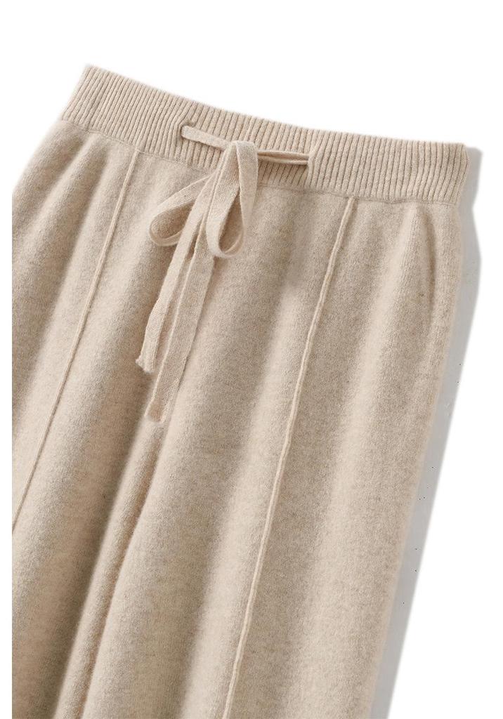 Women's High-Waist Wool Wide-Leg Pants - Autumn/Winter Floor-Length Knitted Casual Trousers