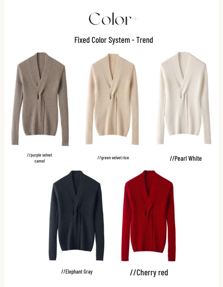 Women's Pure Cashmere V-Neck Cable Knit Sweater - Elegant, Slimming Autumn/Winter Top