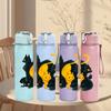 1PC Dual Black Yellow Cats Art 750ml Color Plastic Sports Water Bottle Leakproof Flip Straw Lid Suitable for Sports Office Home Use