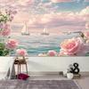 2D Floral Ocean Sailboat Tapestry for Bedroom & Living Room