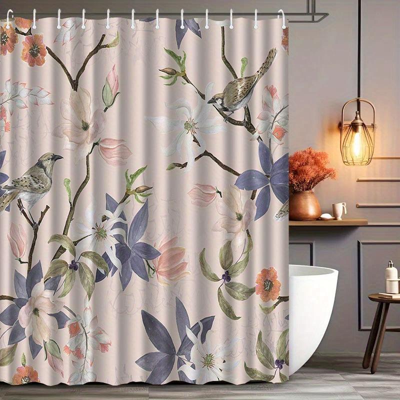 1pc Fresh Floral Pattern Shower Curtain with Hook, Water-washing Shower Curtain, Bath Partition, Bathroom Accessories, Home Deco