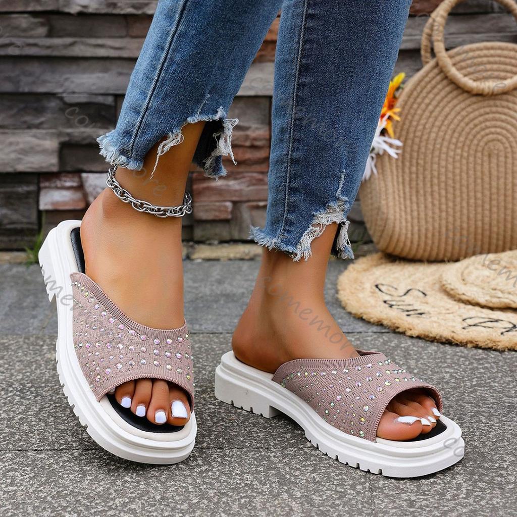 Fashion Comemore Summer Slippers for Women Outside Wear Retro Thick Bottom Roman Beach Sandals Casual Mesh Breathable Open Toe Slides