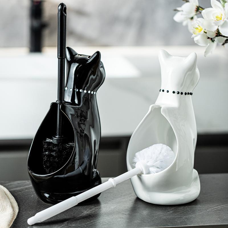 Ceramic Toilet Brush Holder Long Handle Bathroom Cleaning Tool for Home
