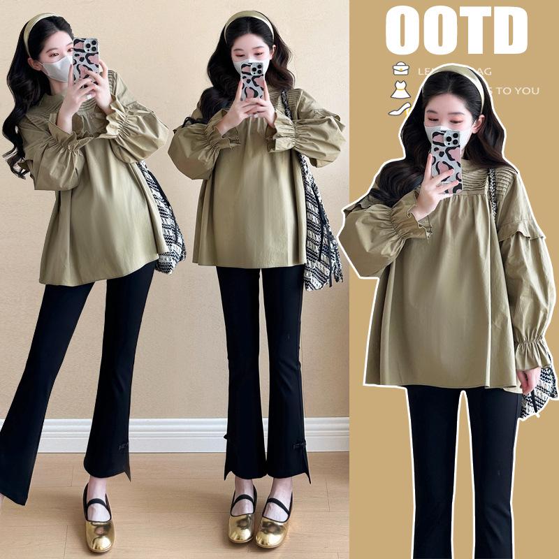 

Authentic 2026 Quality Korean Style Long Sleeve Maternity Shirt for Autumn Fashionable Trendy Moms Large