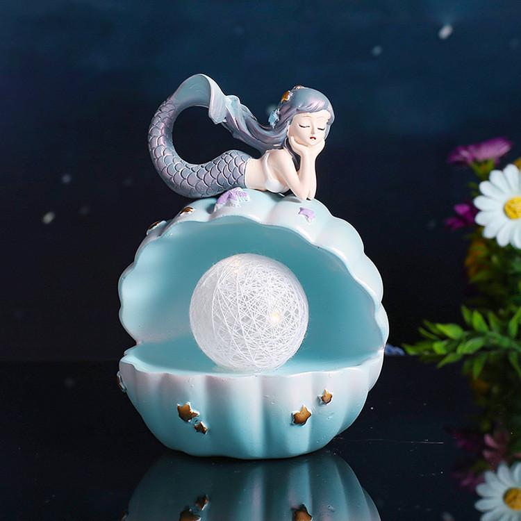 Night Lamp Warm Light Battery Powered Cartoon Cute Shell Shaped Mermaid