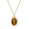 Gold Tone Oval Natural Stone Pendant Necklace, Vintage Cabochon Gemstone Chain for Women Gift