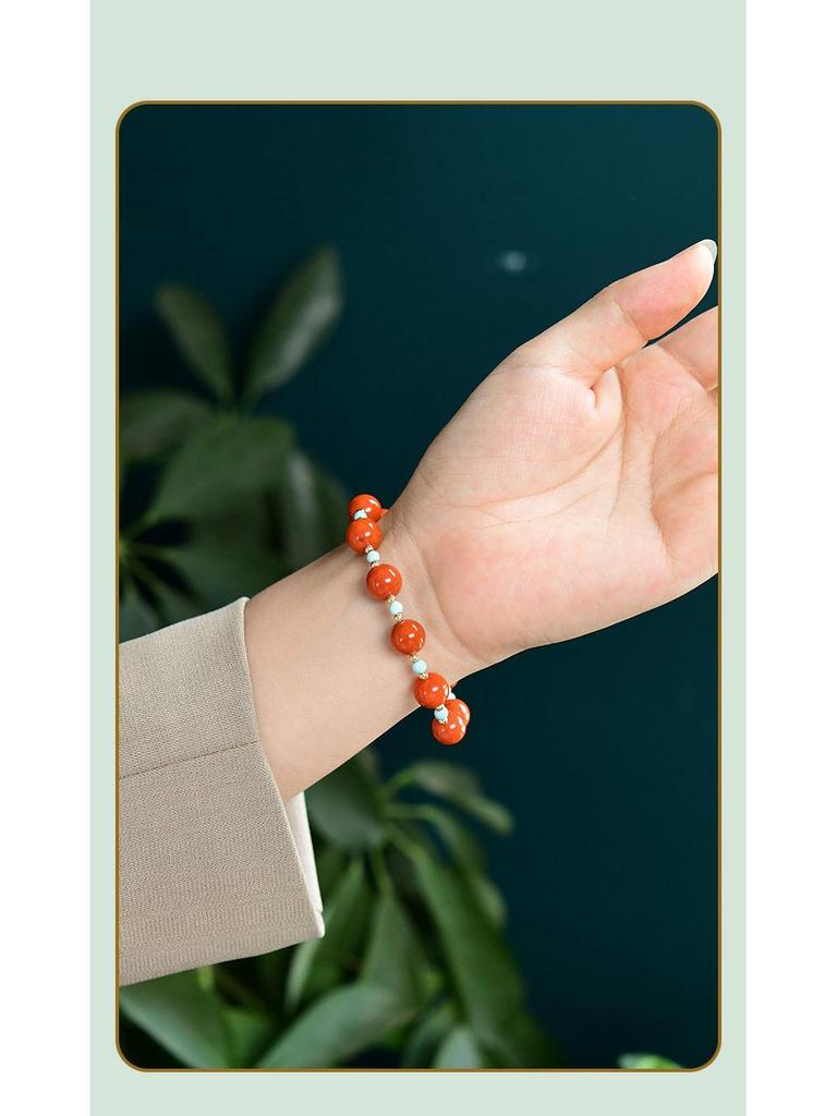 South Red Agate & Natural Turquoise Bracelet with 925 Silver Beads