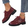 Foreign Trade Large Size Fashion Ankola Red Snake Pattern Leather Shoes Women's Casual Versatile Students Korean Version of the Trend Thick Heel Sma