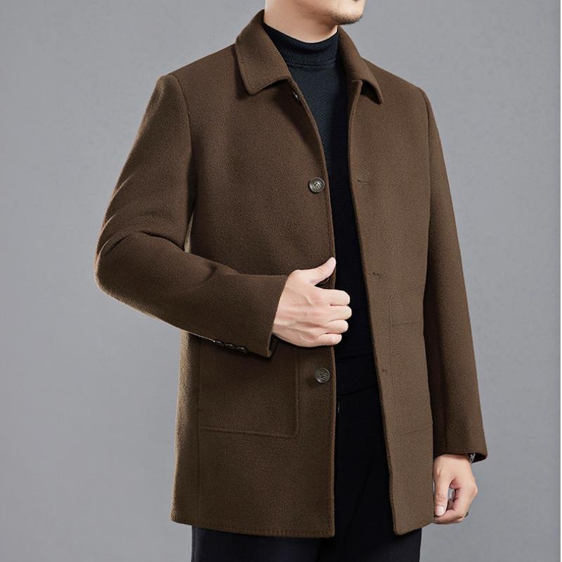 Winter double-sided cashmere coat for men, mid-length, removable down lining, woolen woolen coat, versatile for dad