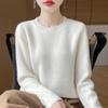 Women's 100% Wool Thick Knitted Slim Sweater, Round Neck, Versatile Base Layer for Autumn/Winter Fashion.