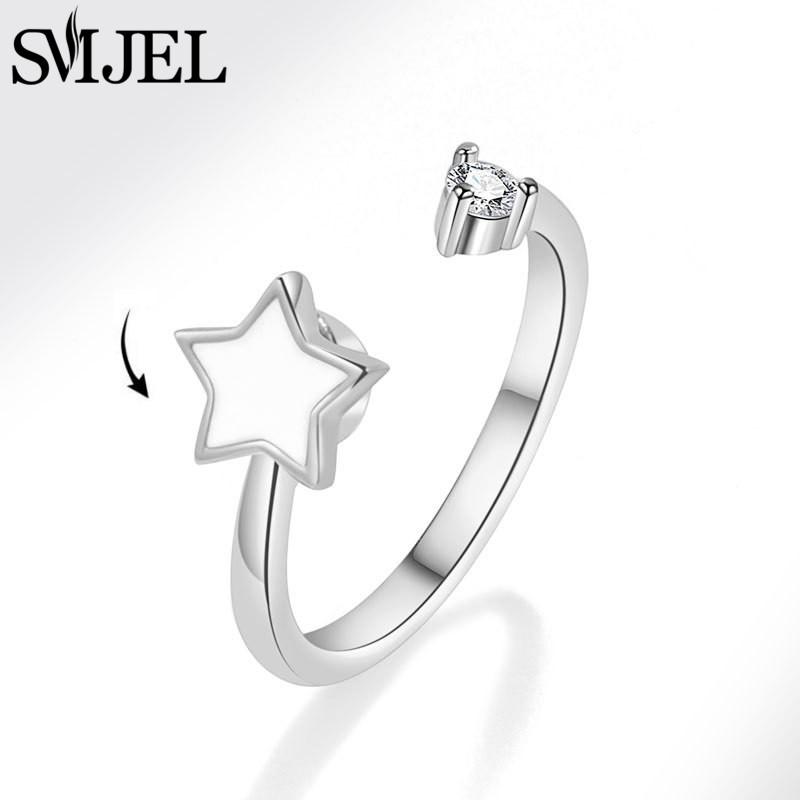 SMJEL Luxury Crystal Anxiety Relief Spinning Fidget Rings for Women Cute Sakura Daisy Rose Flower Rotating Ring Anti Stress Gift