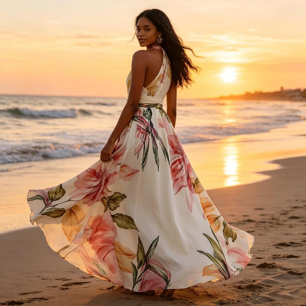 Women's Printed Long Dress Elegant Party Vacation Maxi Dress for