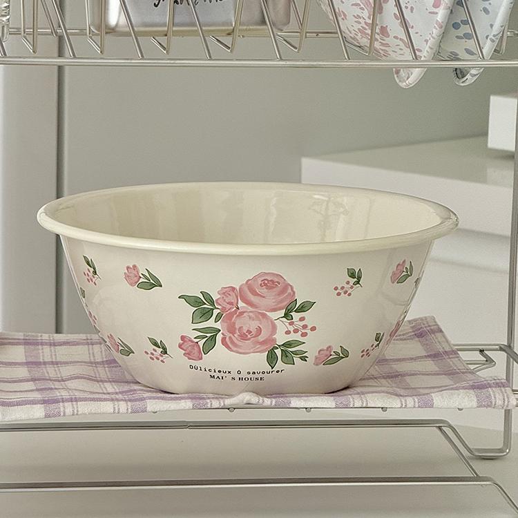 Enameled Retro Fruit Basket Draining Tray Storage Basket Kitchen Accessories Handmade Dishwasher Safe Fruit Serving Bowl