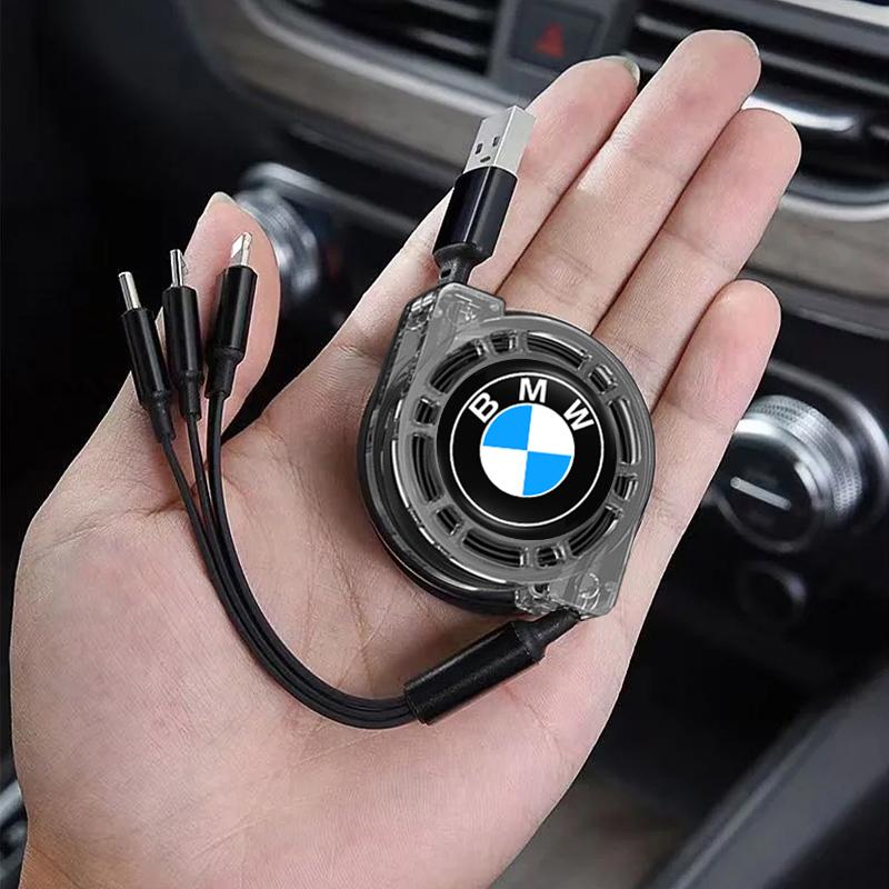 NAZF2 Three In One Data Cable USB Car Charger Head Retractable Auto Accessories For BMW Performance E46 3 5 7 Series F30 i4 X3 F10 E90
