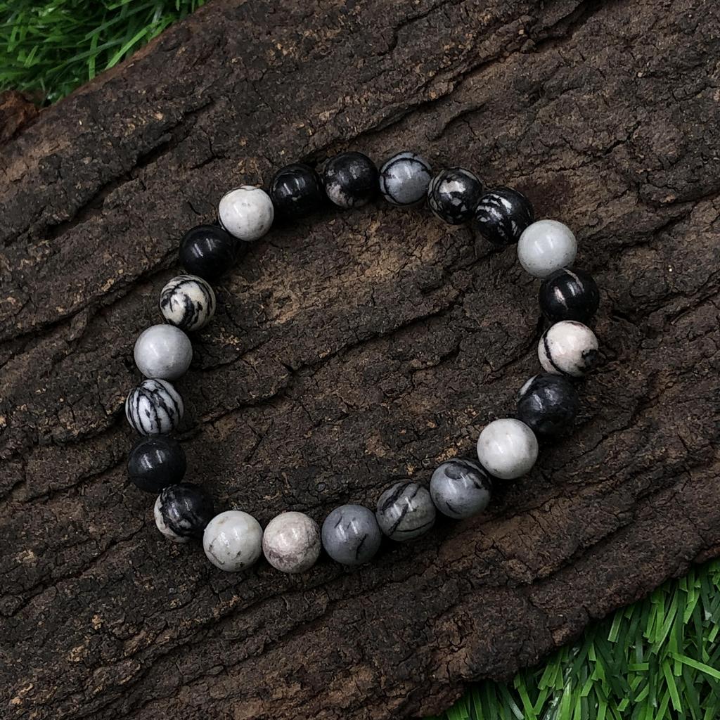 Black Web Jasper Gemstone Gemstone Handmade Beads Bracelet 7.5" Unisex Stretch Bracelet For Anniversary Gift RBB-3
