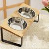 Wooden Pet Bowl Stand Ironwood Combined Double Bowl Cat and Dog Food Bowl Rack Heightened Cervical Protection Feeding Device