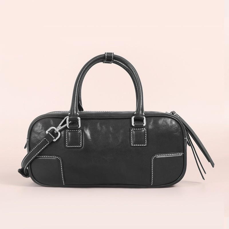 

New High-quality Vegetable Tanned Leather Boston Women s Bag Niche Handbag Commuting Fashionable Light Luxury Retro Cross-body Genuine 29x8x13cm