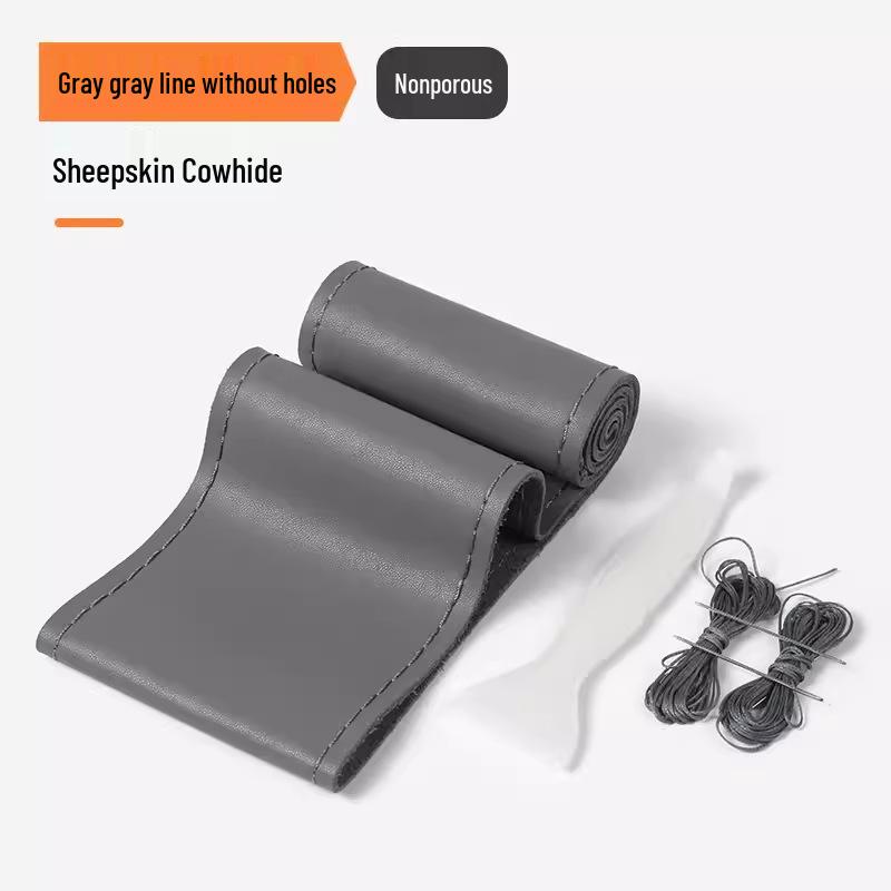 Genuine Sheepskin Texture Leather Steering Wheel Cover, All-Season, Hand-Stitched Calfskin