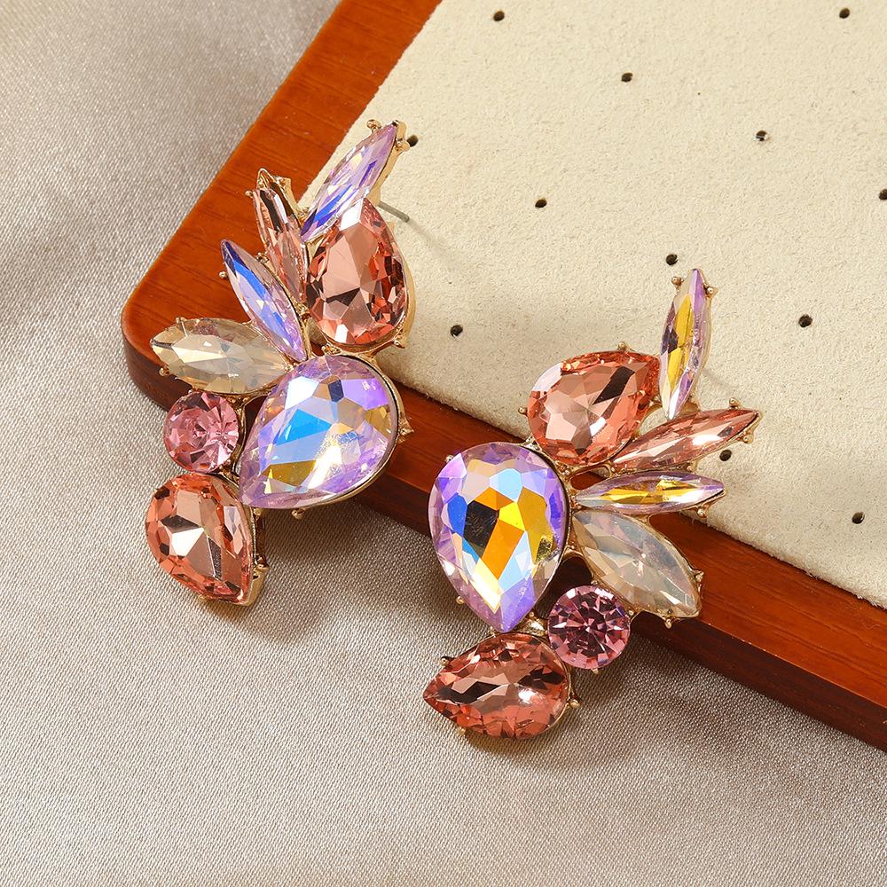 Geometric Flower & Water Drop Jelly Color Ear Studs - Party Accessories