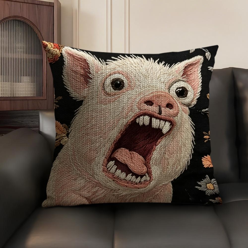 2D Scream Tiere Retro Kissenbezug Natürlicher Leinen Bio-Stoff Beidseitiger Druck Sofa Heimdekor Geschenk Kissenhülle