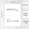 UrbanMingle 25 Pack SILVER Reserved Table Cards for Wedding With SILVER Foiled