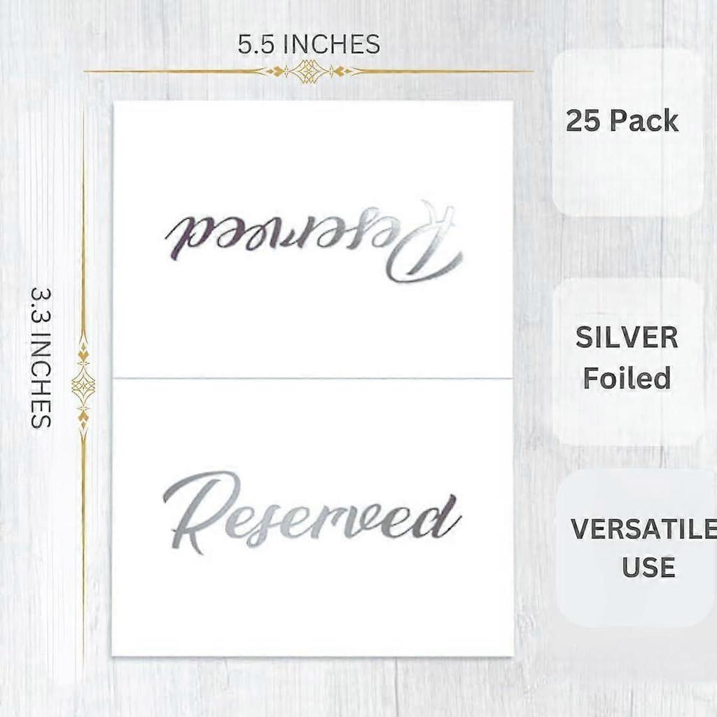 UrbanMingle 25 Pack SILVER Reserved Table Cards for Wedding With SILVER Foiled