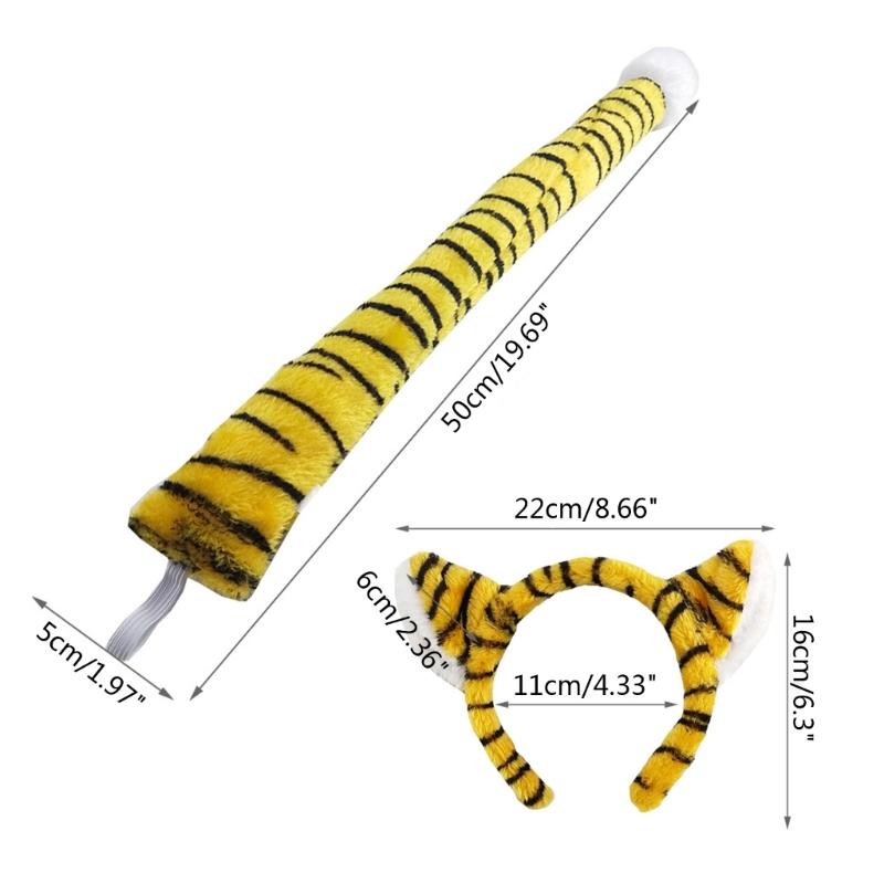 Tiger Kostüm Set Tigerohren Stirnband Schwanz für Halloween Weihnachten Geburtstagsparty Verkleidungs-Requisiten Tier Cosplay Kostüme
