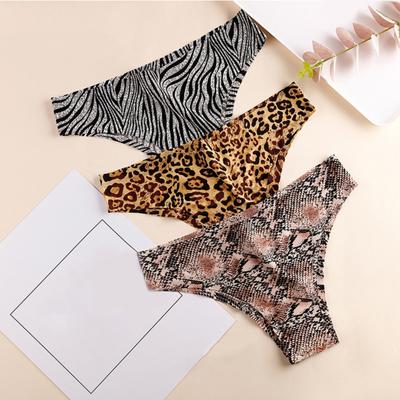 Ice Silk Seamless Underwear For Women Sexy Leopard Print Sports Yoga Low Waist Women's Briefs