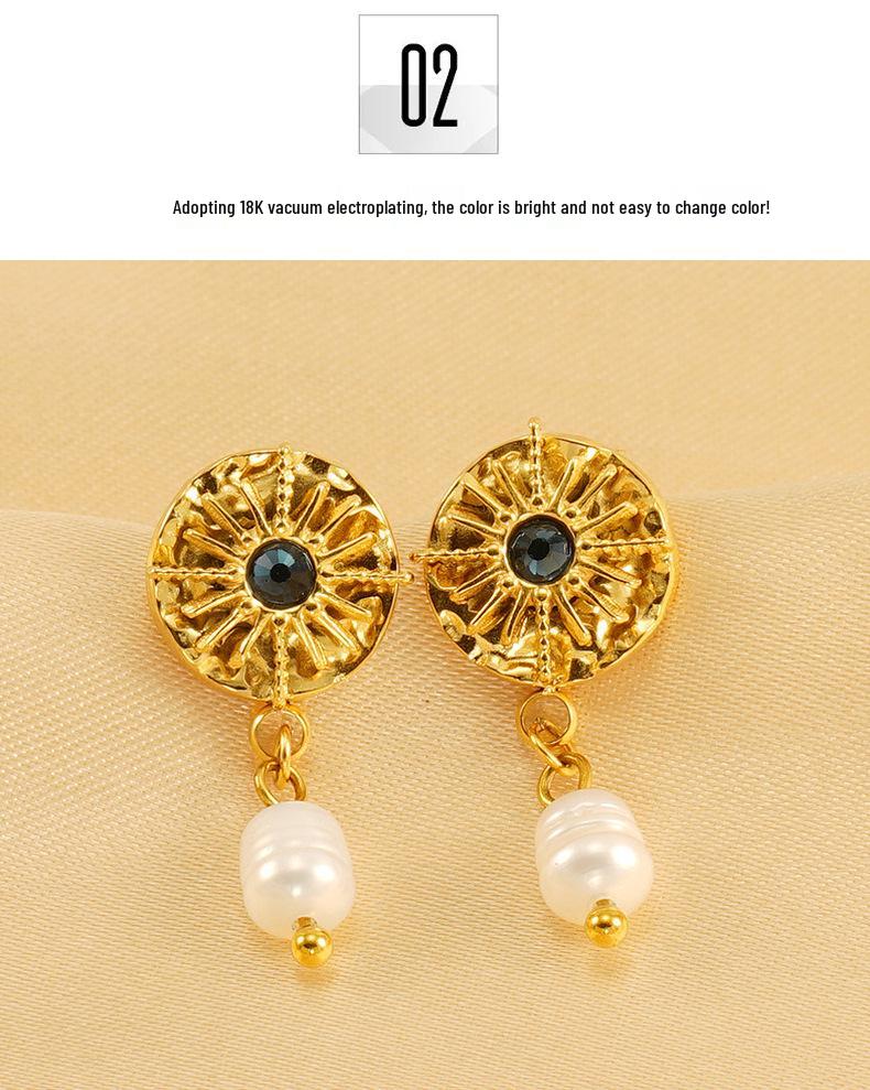 Retro Niche High-End Pearl Hexagram Earrings for Women – European & American Style, Titanium Steel Fashion.