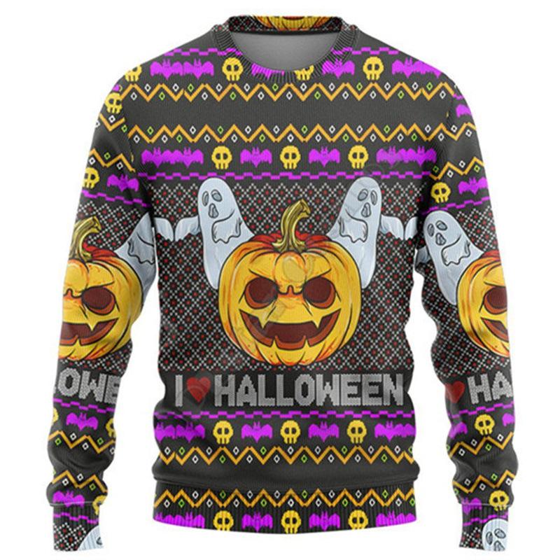 Spring and Autumn Men's Round Neck Sweater Comfortable Casual 3D Digital Tattoo Printed Long Sleeve Top