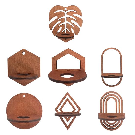 Wall Air Plant Holder Wooden Geometric Air Plant Stand Rustic Wall Mount Planter for Home Living Room Bedroom Decor