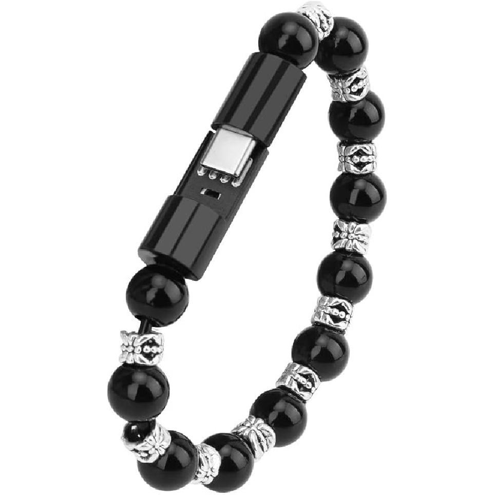 Зарядные браслеты Кабель Зарядное устройство Шнур Модные четки Браслет на запястье Черный for Type-C