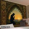 2D Flat - 2D Flat - 2D Flat Print 1pc Tapestry Prayer Silhouette Under Sunrise Archway Tapestry, Nature Scenery Decor Aesthetic High-Definition Printi